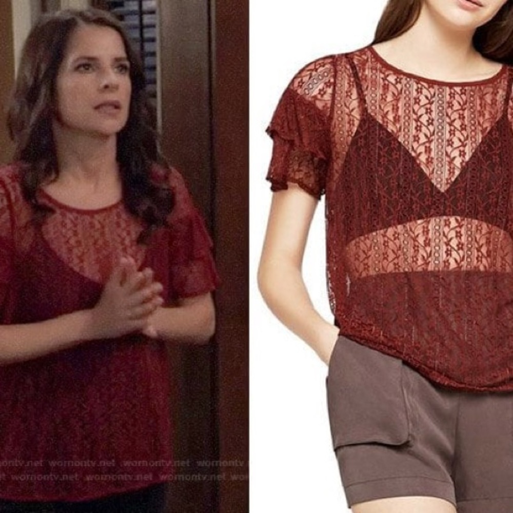 BCBGeneration Lace Vented Tiered Sleeve Sheer Top